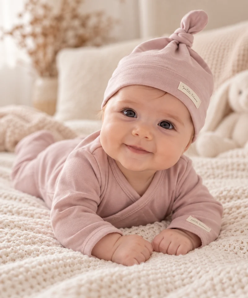 Grenouillère pour bébé avec bonnet en coton bio