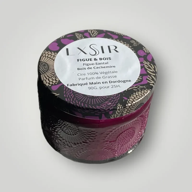 Bougie artisanale cire vegetale - Figue et Bois - 90gr - 25hr