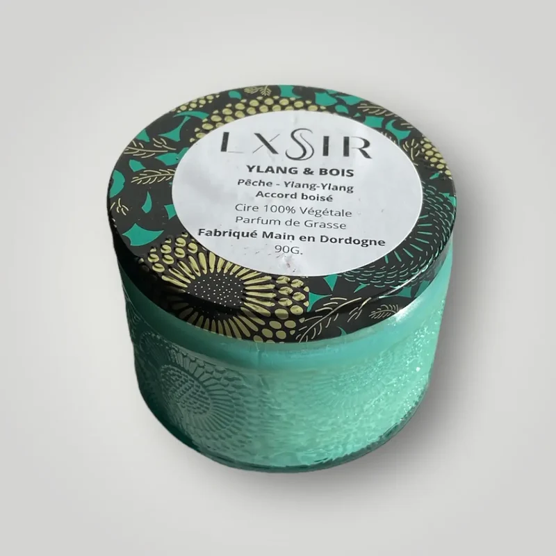 Bougie artisanale cire vegetale - Ylang & bois - 90gr - 25hr