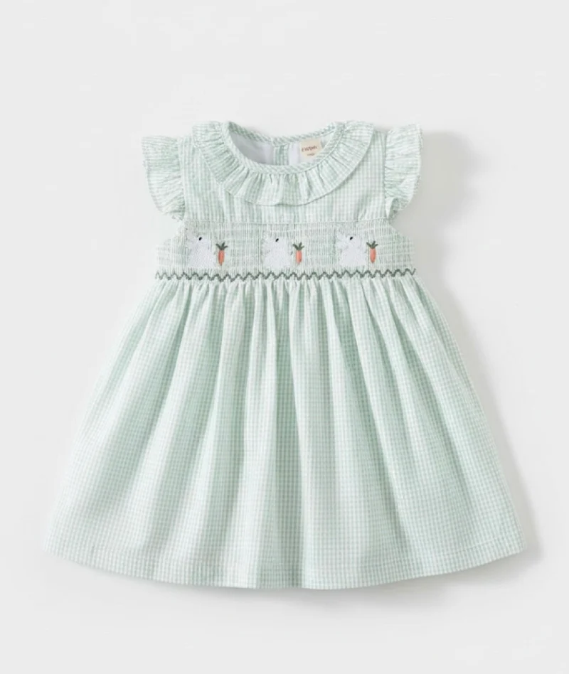 Robe bébé fille en coton à carreaux verts