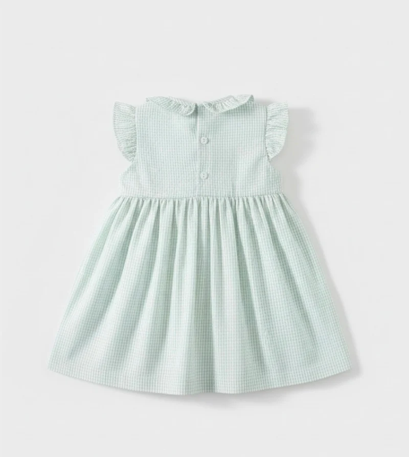 Robe bébé fille en coton à carreaux verts