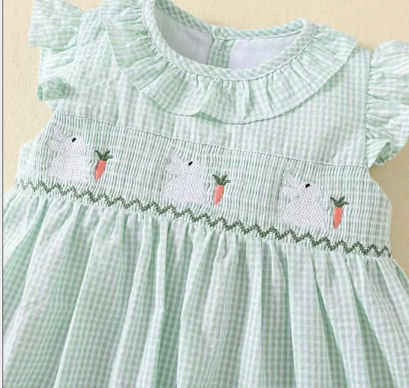 Robe bébé fille en coton à carreaux verts