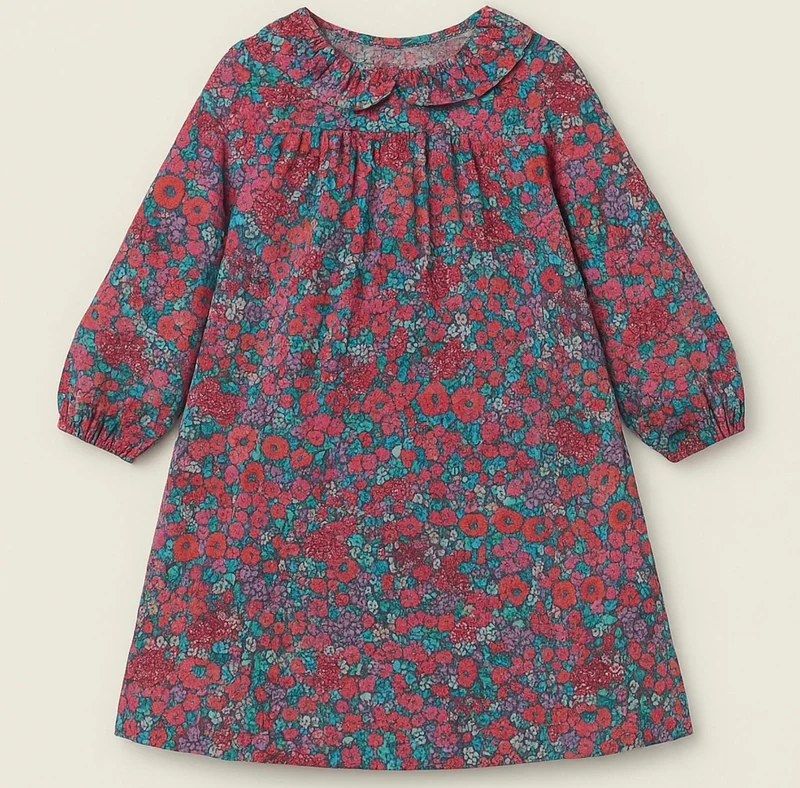 Robe pour filles en coton fleurs fuchsia – Kali