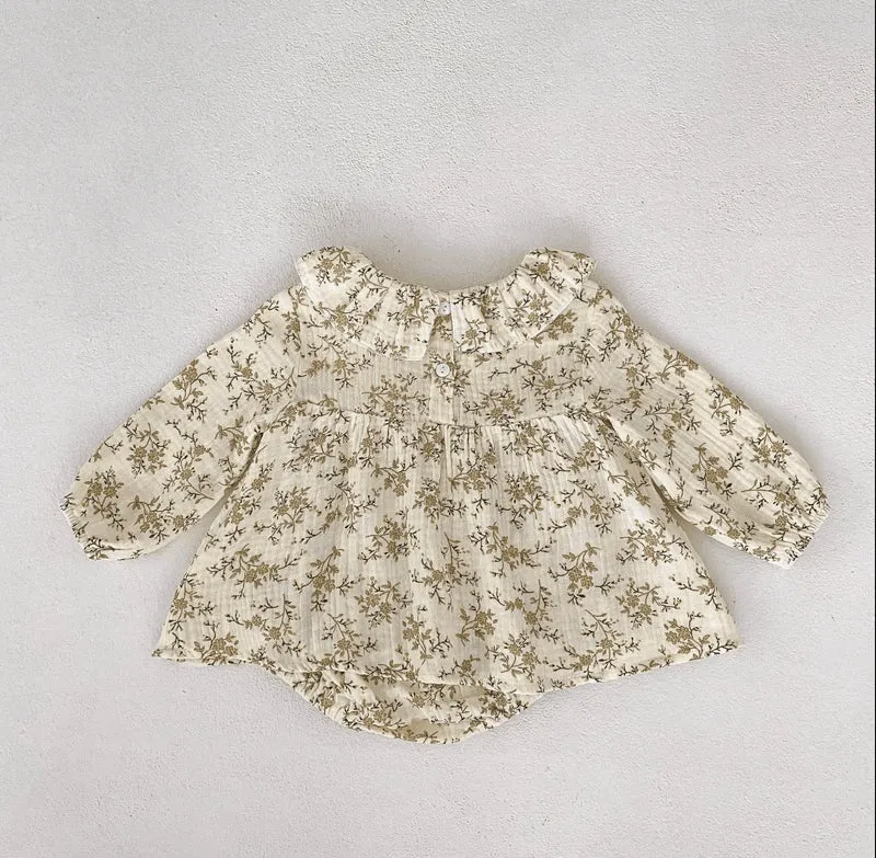 Barboteuse bébé fille à fleurs jaunes en coton doux