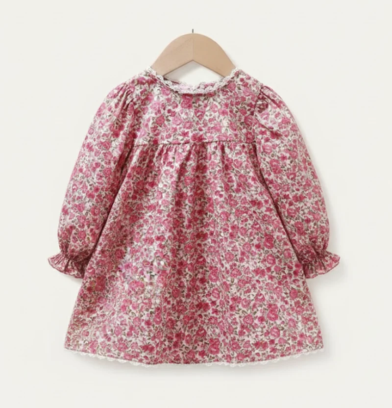 Ensemble filles deux pièces robe florale avec cardigan doux– Kaki lilas