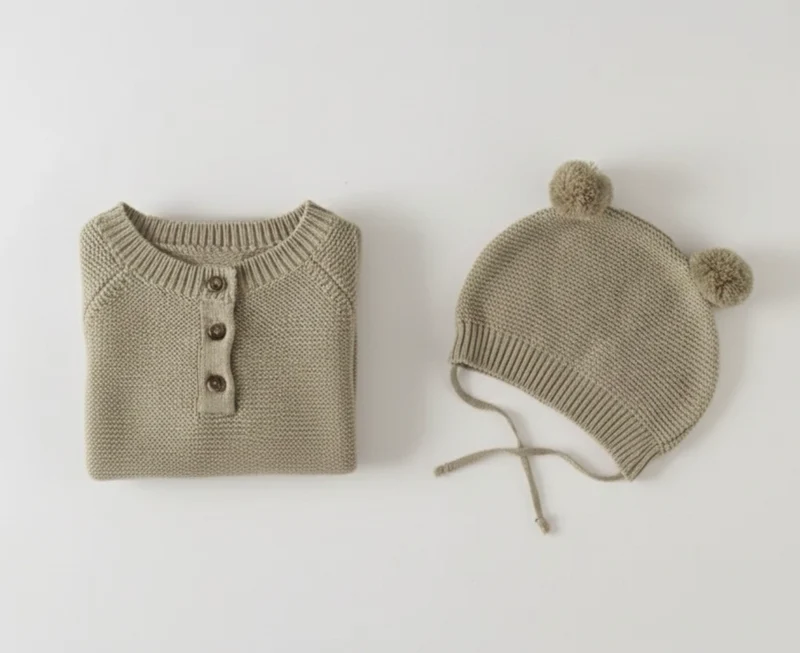 Combinaison bébé garçon tricot coton doux + bonnet – Kali