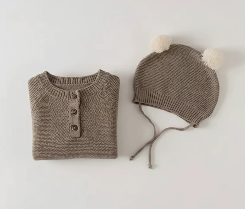 Combinaison bébé garçon tricot coton doux + bonnet – Kali