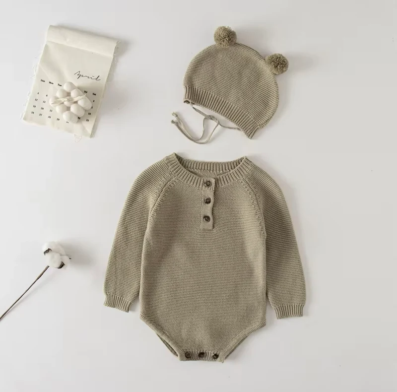 Combinaison bébé garçon tricot coton doux + bonnet – Kali