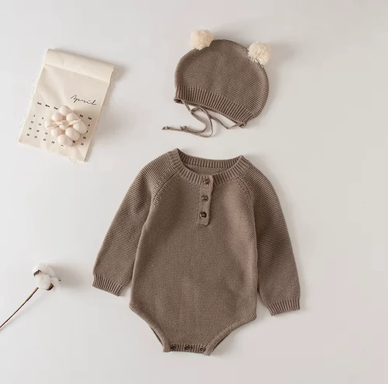 Combinaison bébé garçon tricot coton doux + bonnet – Kali
