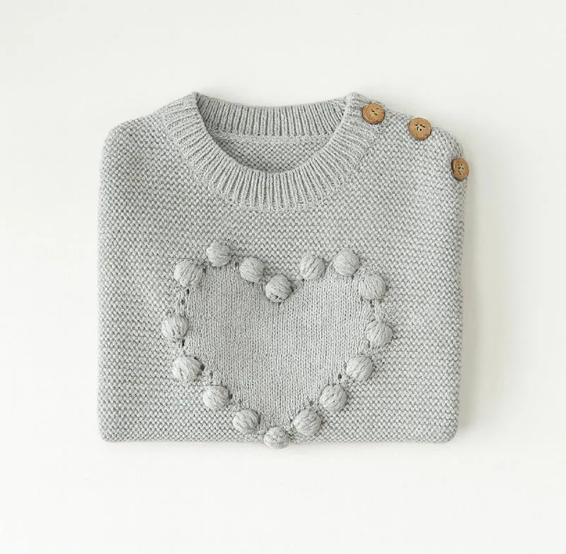 Pull bébé fille en coton doux avec cœur brodé – Kaki Lilas