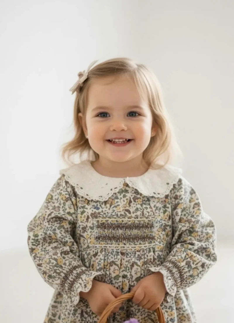 Robe pour filles automne-hiver à fleurs rétro – Kali