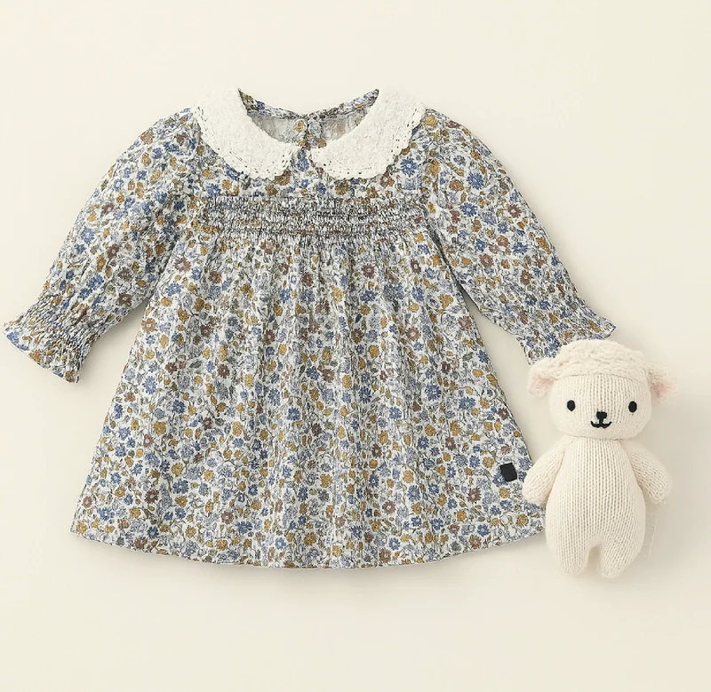 Robe pour filles automne-hiver à fleurs rétro – Kali
