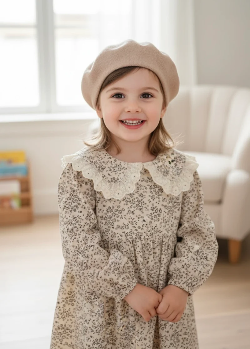 Robe fille coton fleurs brunes Kali