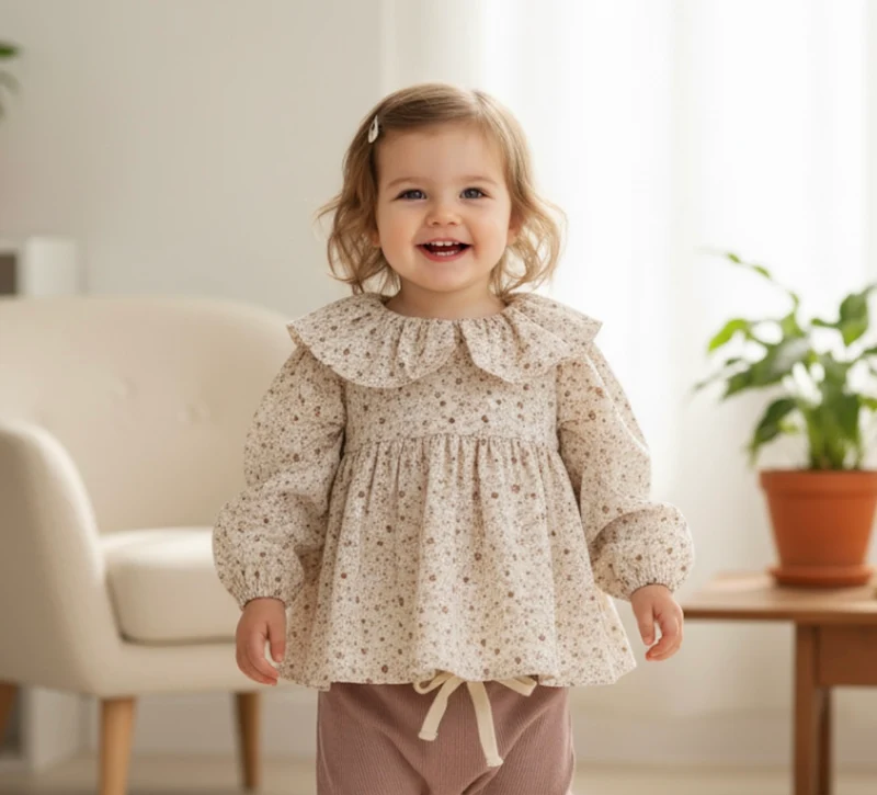 Chemise bébé fille fleurie en coton doux – Blush