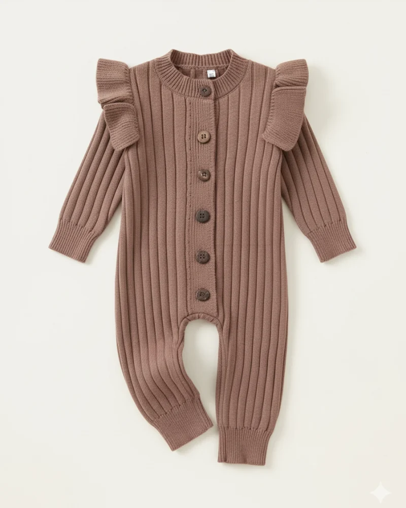 Barboteuse bébé fille en tricot doux – Kaki Lilas