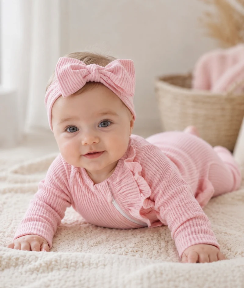 Barboteuse bébé fille rose bohème chic en coton doux