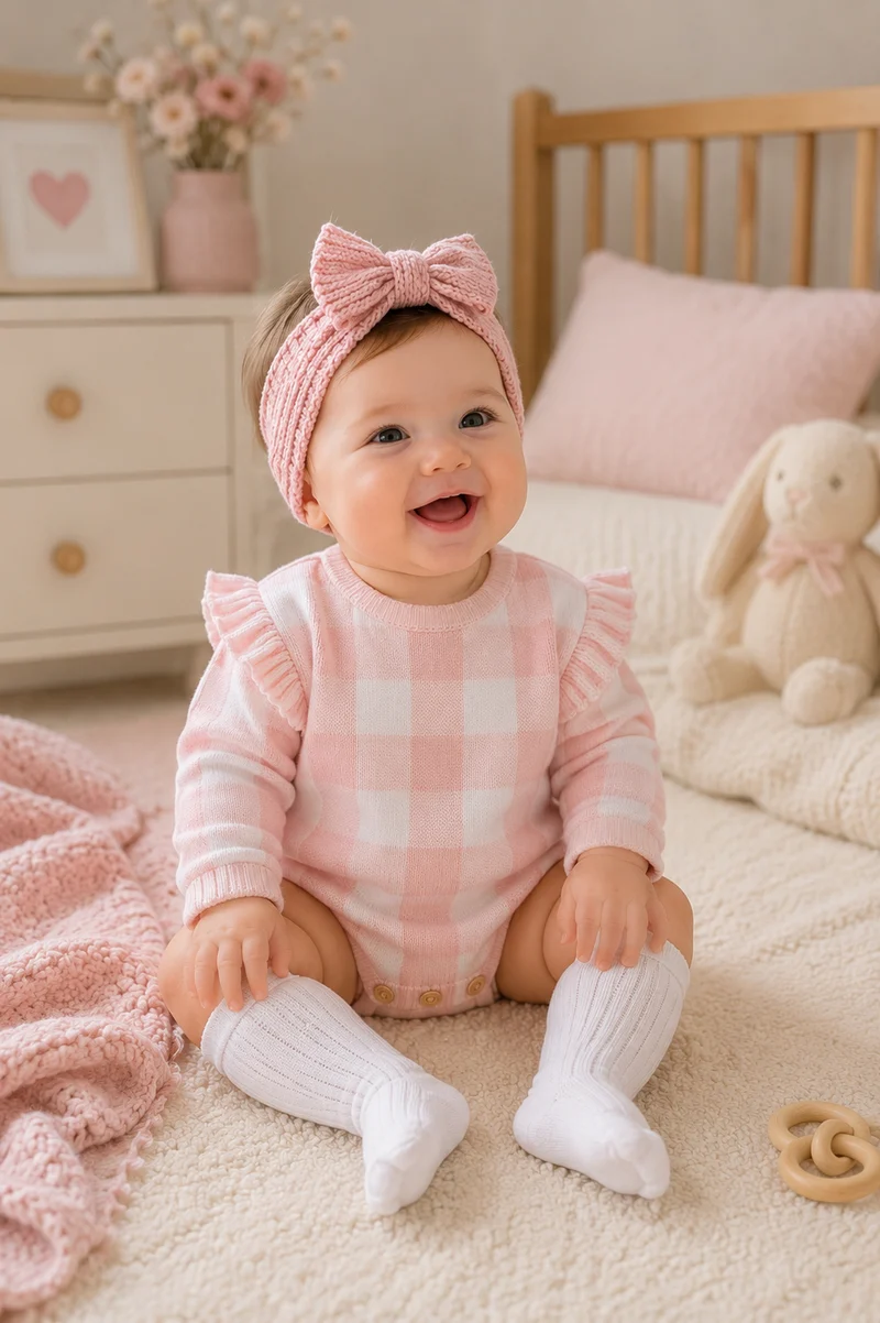 Barboteuse bébé fille en coton doux à manches longues