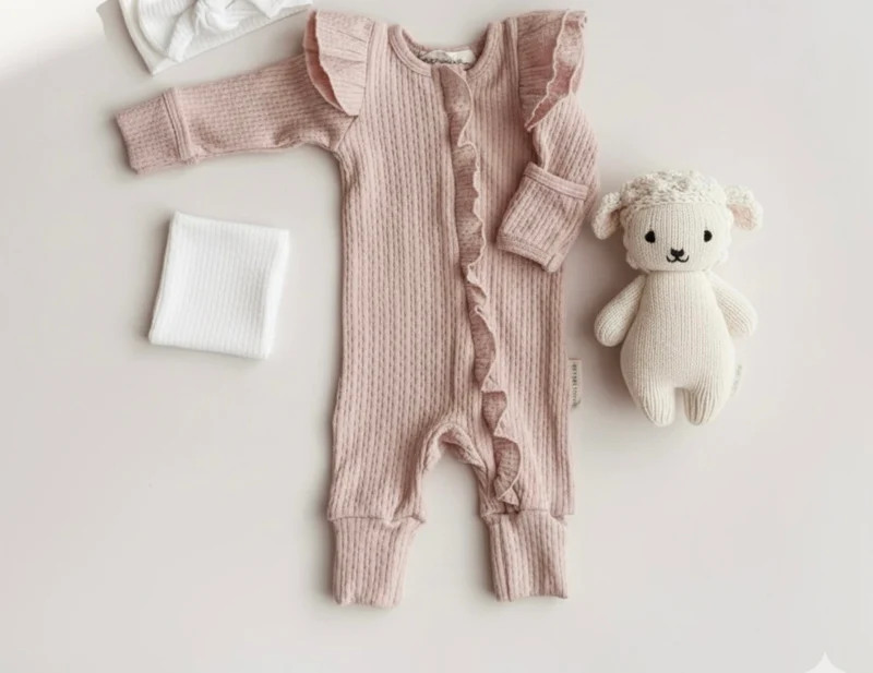 Barboteuse bébé fille style boho avec bandeau assorti