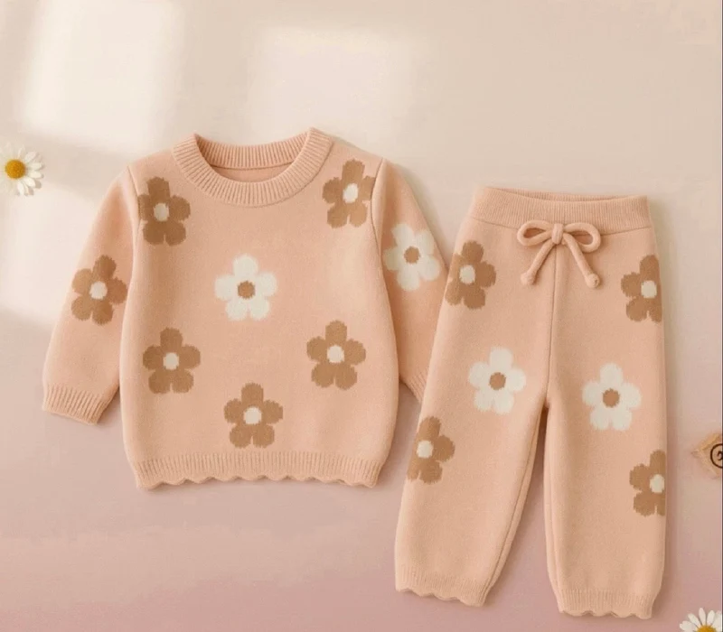 Ensemble fille doux pull + pantalon à fleurs – Kali