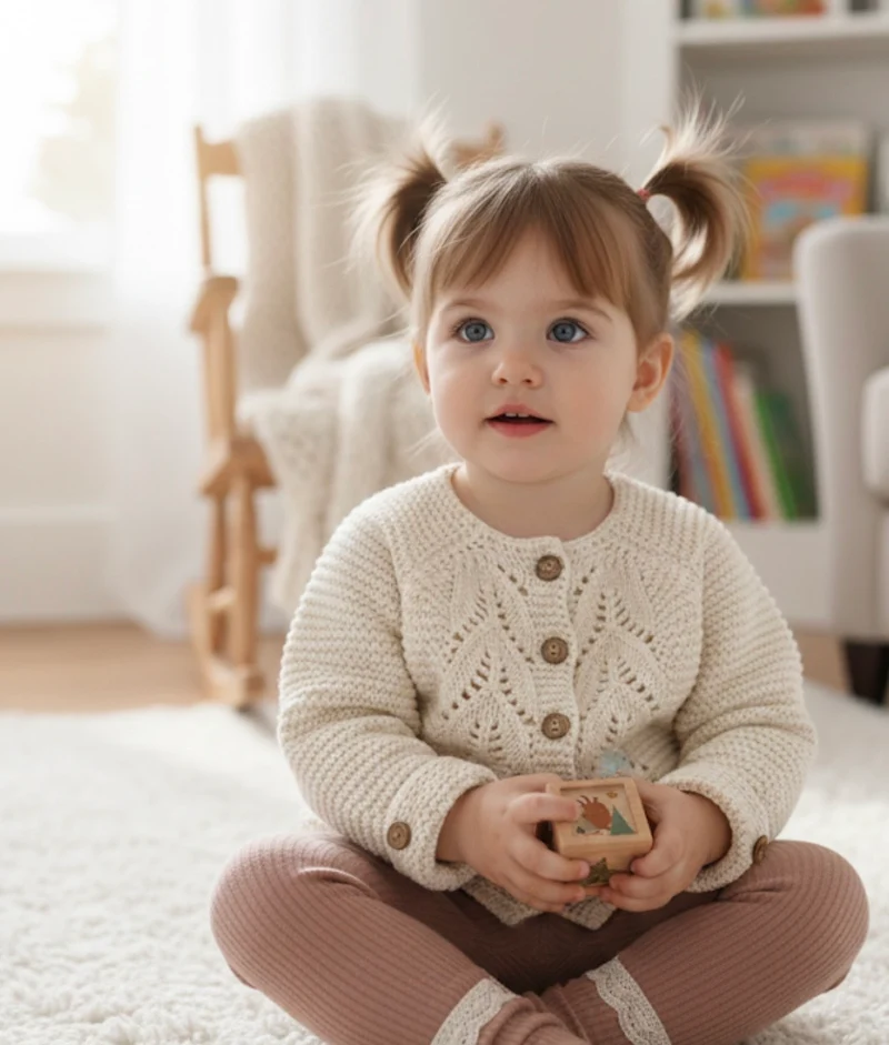 Cardigan bébé fille doux 100% coton – Ivoire Blush - Dernière pièce disponible