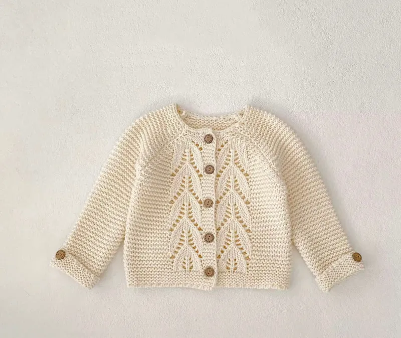 Cardigan bébé fille doux 100% coton – Ivoire Blush - Dernière pièce disponible