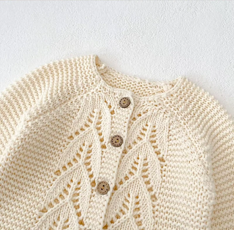 Cardigan bébé fille doux 100% coton – Ivoire Blush - Dernière pièce disponible