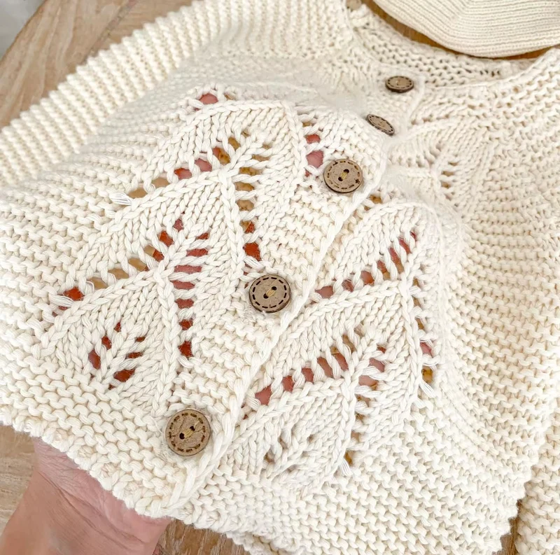 Cardigan bébé fille doux 100% coton – Ivoire Blush - Dernière pièce disponible