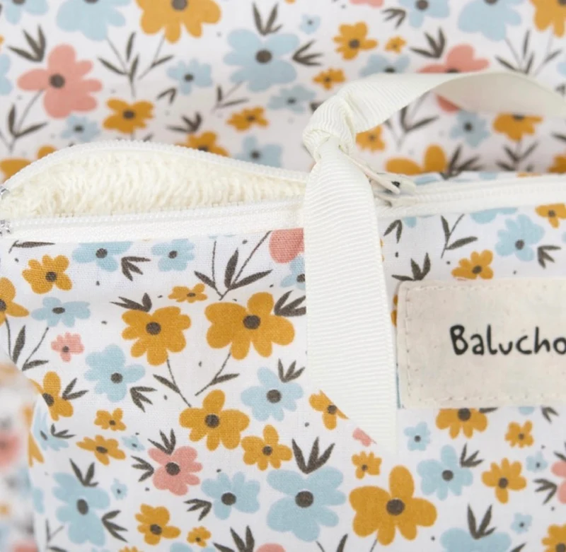 Sac à cosmétiques fait mains format moyen fleurs oranges