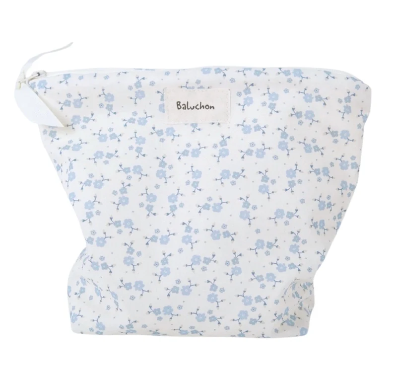 Sac à cosmétiques fait mains format moyen fleurs bleues
