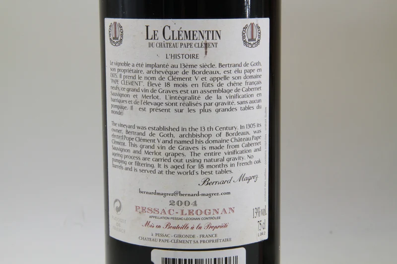 Le Clémentin du Chateau Pape Clément Graves 2004