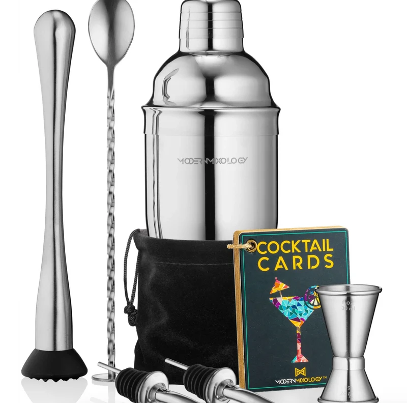 Ensemble de shaker à cocktail portatif en argent pour barman