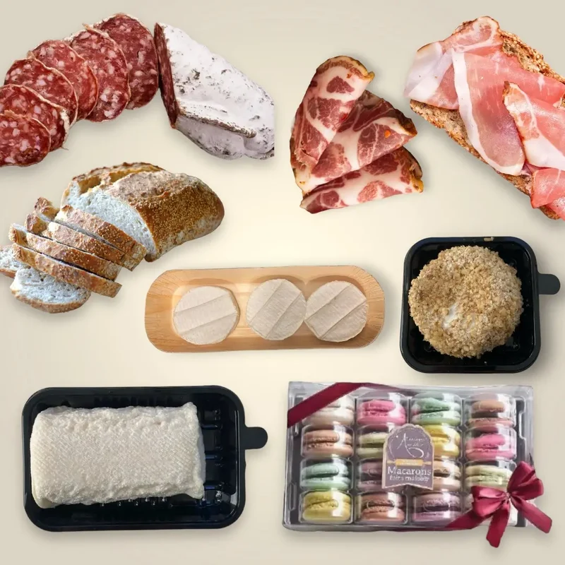 Dinner dans un panier - Plateau de charcuterie, fromage et Macarons