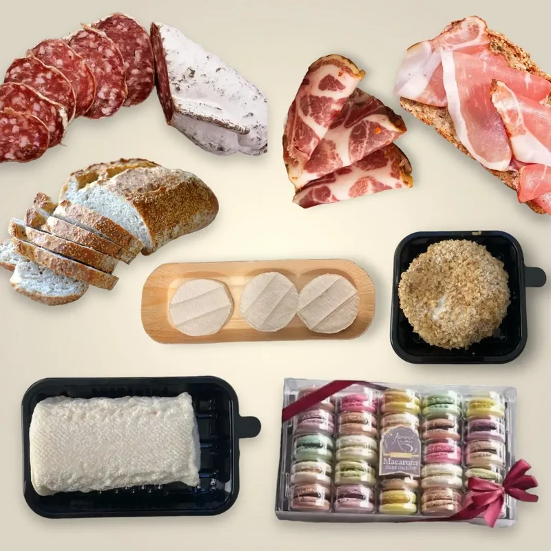 Dinner dans un panier - Plateau de charcuterie, fromage et Macarons