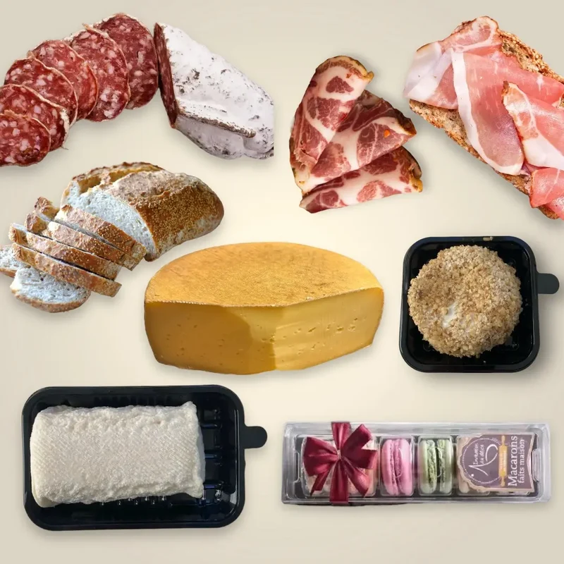 Dinner dans un panier - Plateau de charcuterie, fromage et Macarons