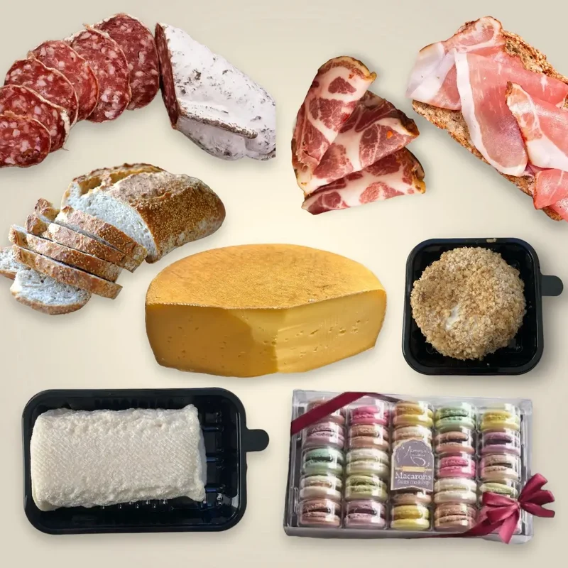 Dinner dans un panier - Plateau de charcuterie, fromage et Macarons