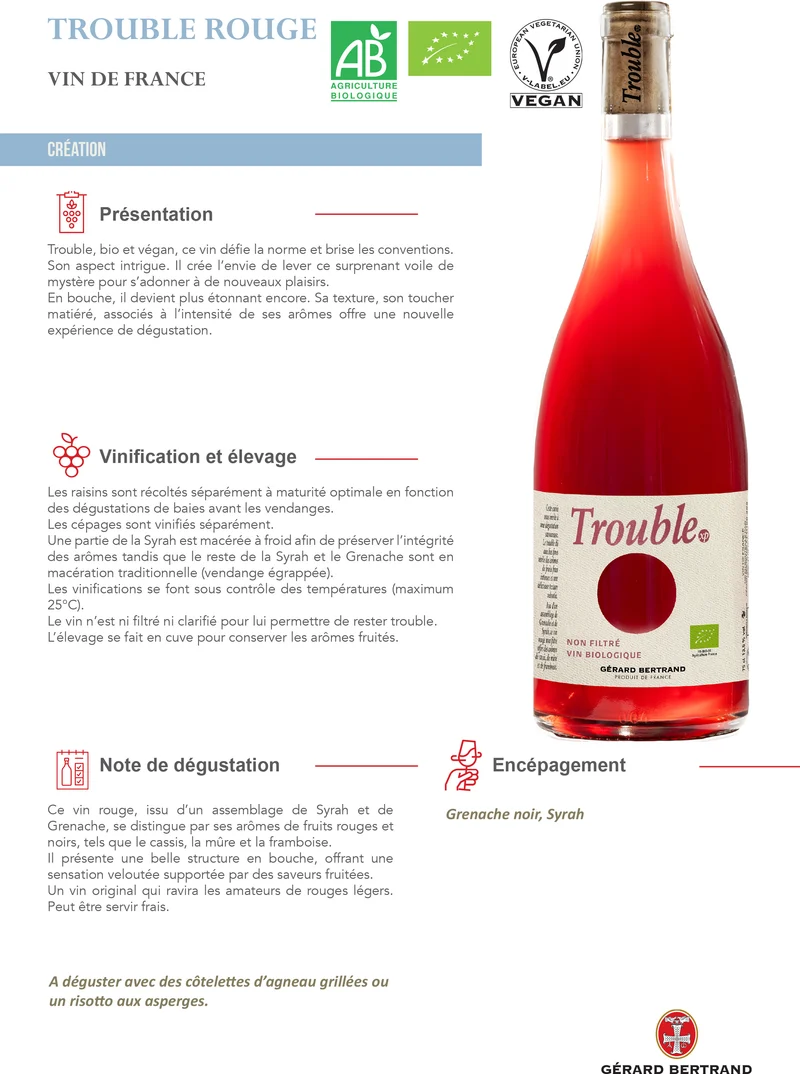 Trouble xp Non Filtré Rouge Vin de France 2024 – Lot 6 Bouteilles 75cl