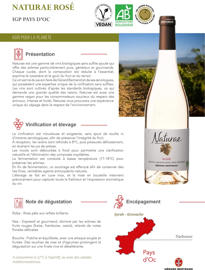 Naturae IGP Pays d'Oc 2025 – Lot 6 bouteilles 75cl vin rosé