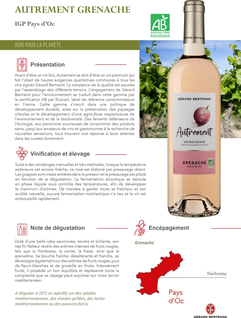 Autrement Grenache IGP Pays d'Oc 2025 – 75cl vin rosé