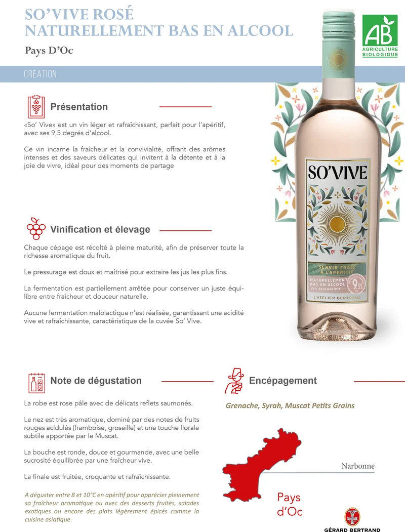 So'Vive vin rosé bio IGP Pays d'Oc 2025 - Lot 6 bouteilles 75cl