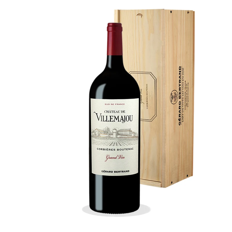 Château de Villemajou Grand Vin Rouge AOP Boutenac 2020 – Magnum (1,5L) avec caisse en bois