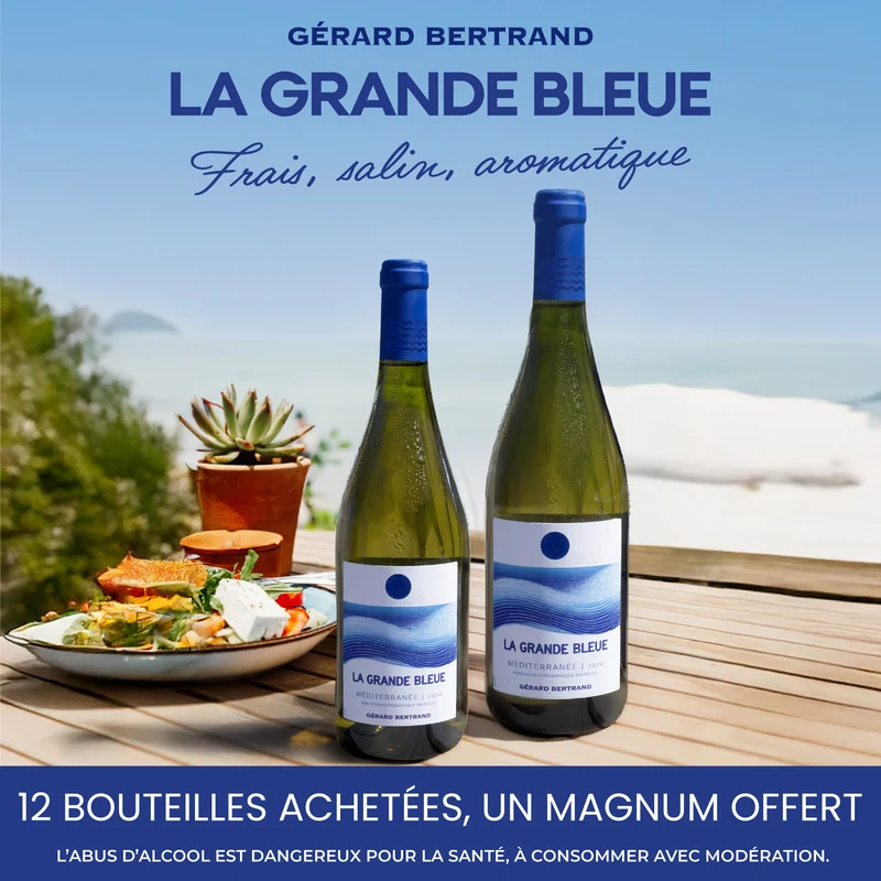 La Grande Bleue 2025 vin blanc bio Offre Spéciale 12 Bouteilles 75cl et Magnum Offert