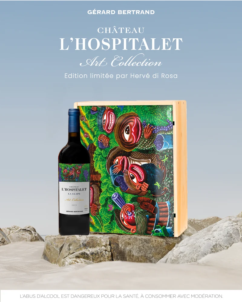 Château l'Hospitalet art collection Coffret 3 bouteilles 75cl vin rouge La Clape 2023 édtion limitée par Hervé Di Rosa