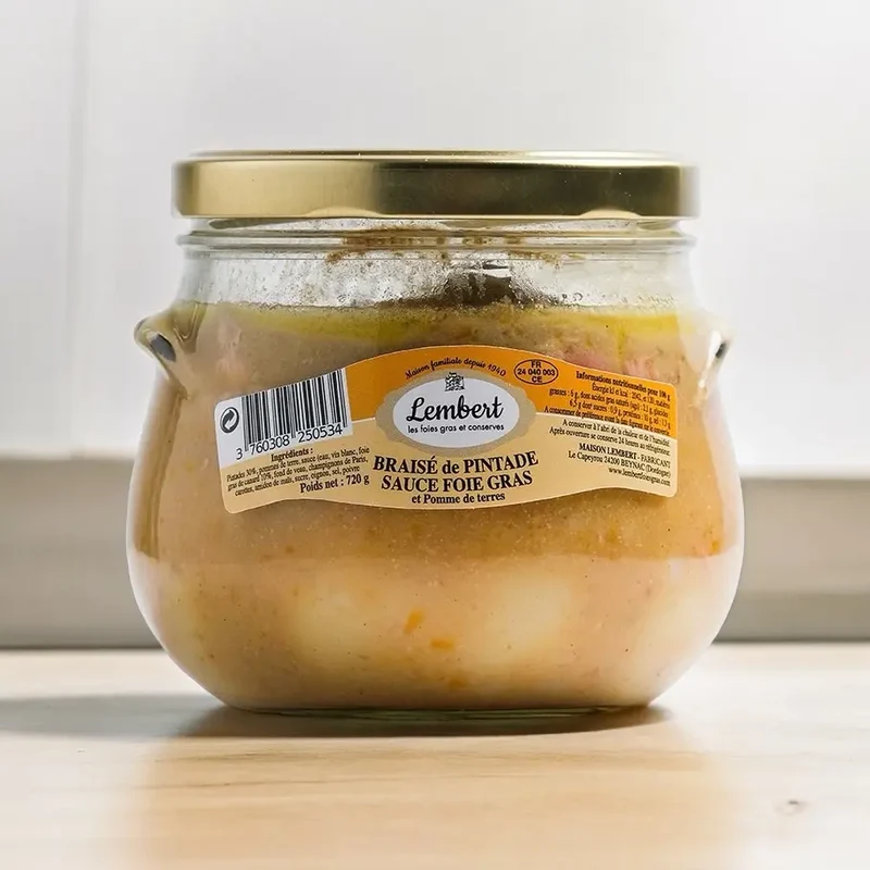 Braisé de pintade sauce au foie gras et pommes vapeurs - 2 personnes