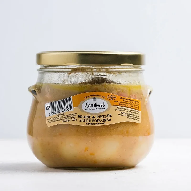 Braisé de pintade sauce au foie gras et pommes vapeurs - 2 personnes