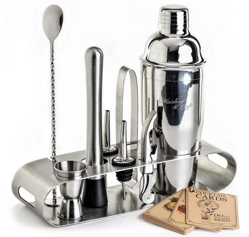 Kit de barman en acier inoxydable avec support