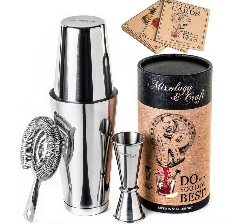 Set de shaker à martini professionnel en argent avec passoire et jigger japonais