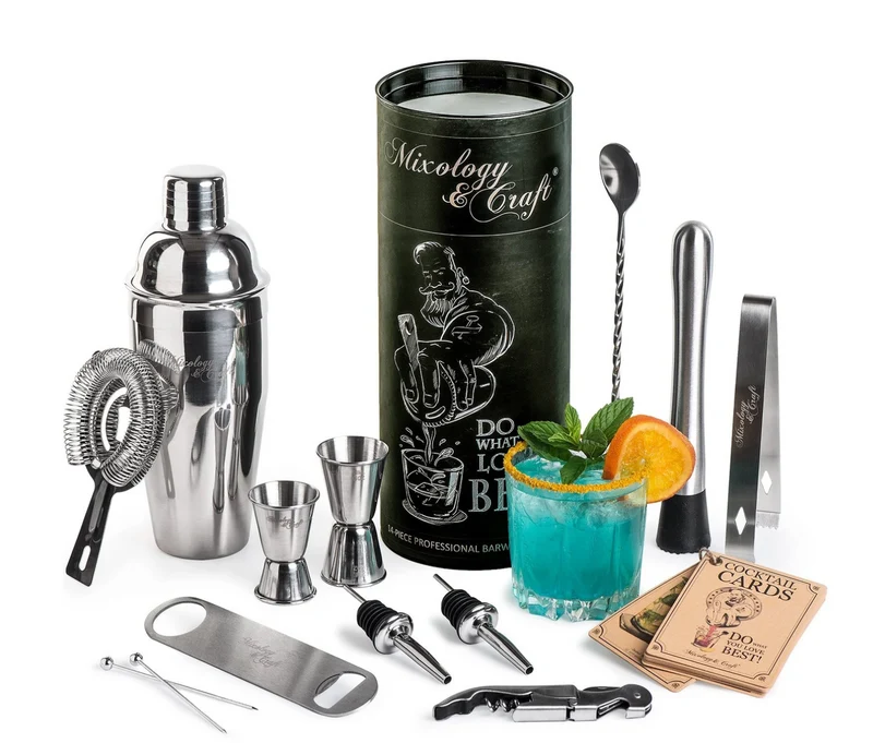Ensemble d'outils de bar à cocktail en argent avec récipient à tube